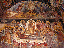 Fresko der Entschlafung Mariens, Kirche St. Petka, Vukova, Hochgeladen von LeeKeoma - Wikimedia Commons