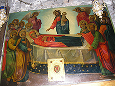 Ikone der Entschlafung Mariens, Dormition Church, Mariengrab Jerusalem, Hochgeladen von Yoavd - Wikimedia Commons