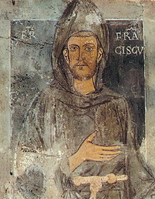 Oberer Teil des ältesten Portraits des heiligen Franz von Assisi, Wandgemälde aus dem Kloster Sacro Speco in Subiaco, Hochgeladen von: Parzi - Wikimedia Commons