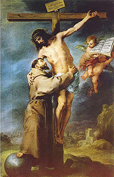 Der heilige Franz von Assisi umarmt Jesus am Kreuz, Öl auf Leinwand, Hochgeladen von:Alekjds - Wikimedia Commons