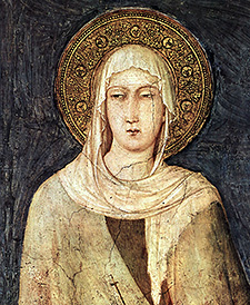 Die heilige Klara von Assisi, Freskenzyklus Szenen aus dem Leben des hl Martin von Tours, San Francesco, Hochgeladen von Mathiasrex - Wikimedia Commons