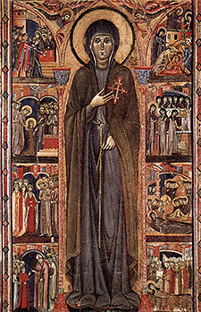 Die heilige Klara von Assisi, Tempera auf Holz, Unbekannter Künstler, Kirche Santa Chiara in Assisi, Hochgeladen von JarektUploadBot - Wikimedia Commons