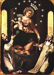 Foto des Gemäldes der Madonna von Pompei - rechts die hl. Katharina von Siena - links der hl. Dominikus, Foto: KingCrimson, Wikimedia Commons