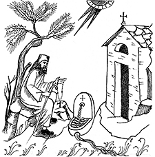 Starez Joseph, der Hesychast beim Jesusgebet. Zeichnung von Heinrich Wolf.